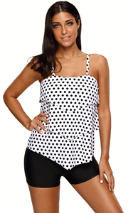 BY410324 Polka Dot Print Ruffle Layered 2pcs Tankini Set